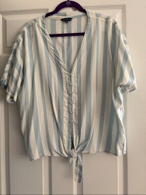 Velvet Heart Light Blue & White Striped Tie-Front Blouse